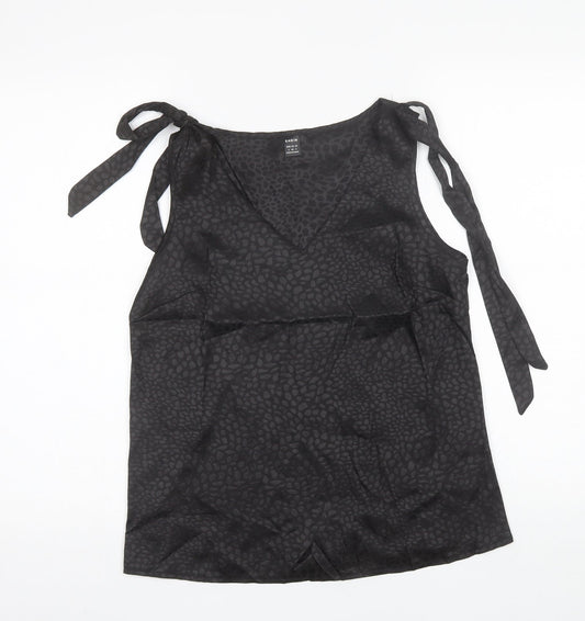 SheIn Womens Black Animal Print Polyester Basic Blouse Size S V-Neck