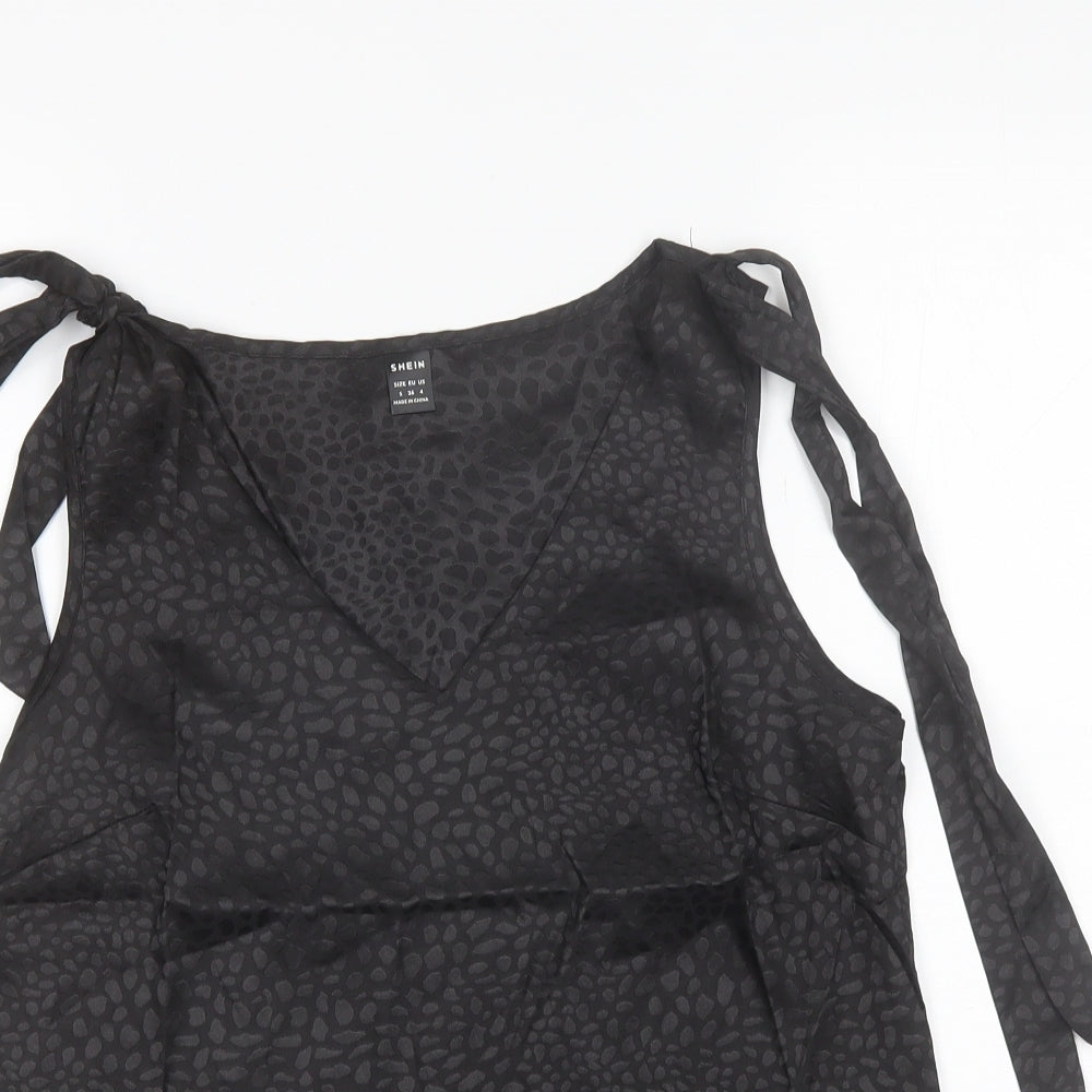 SheIn Womens Black Animal Print Polyester Basic Blouse Size S V-Neck