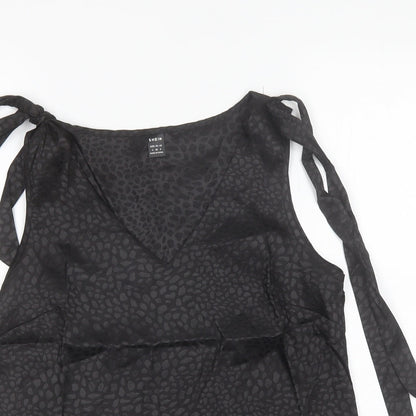 SheIn Womens Black Animal Print Polyester Basic Blouse Size S V-Neck