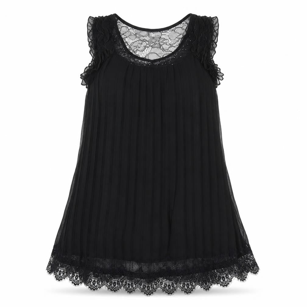Front view of LUNA women’s black polyester tank dress, size S, round neck