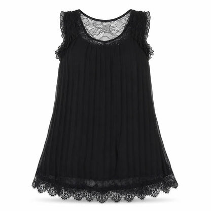 Front view of LUNA women’s black polyester tank dress, size S, round neck