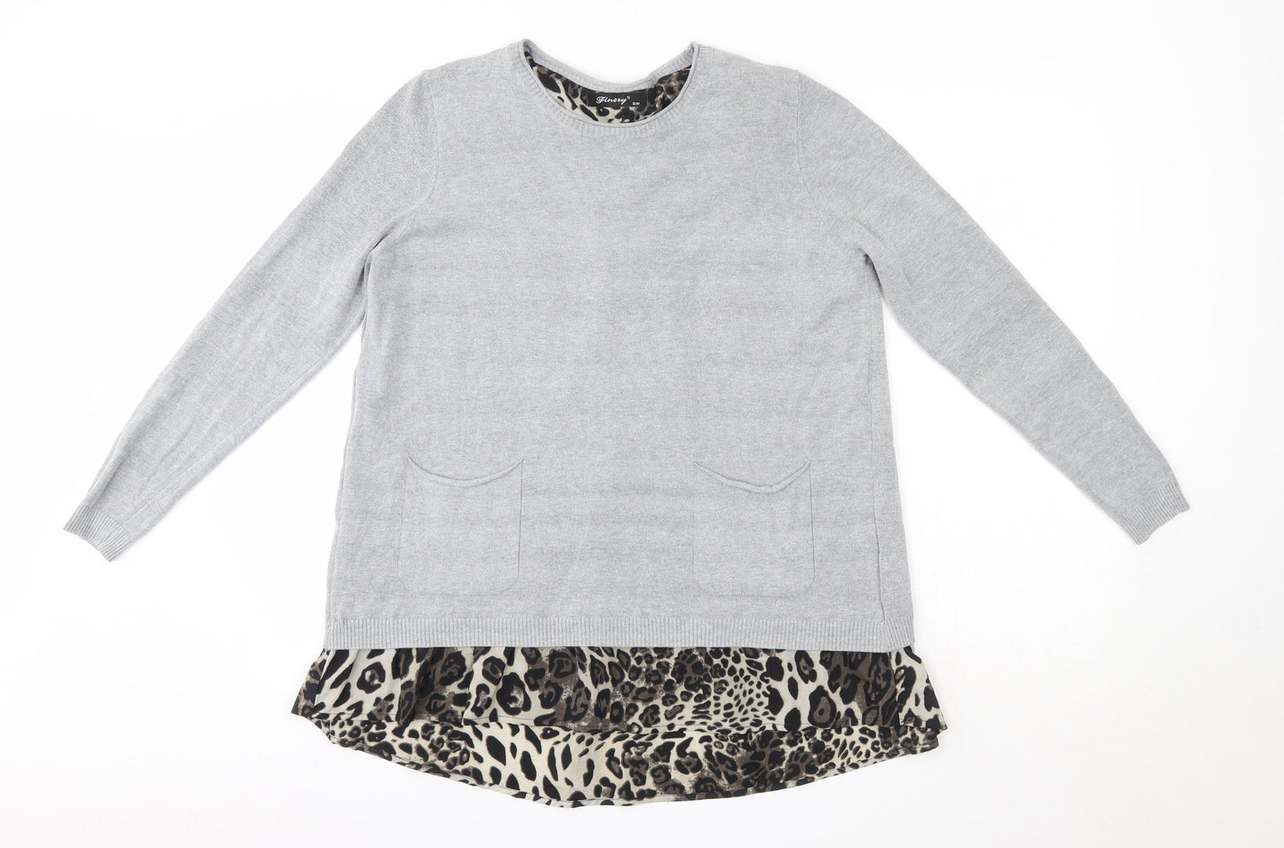 Finery Womens Grey Round Neck  Viscose Pullover Jumper Size S