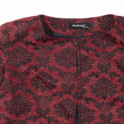 Close-up detail of Kaktus women’s red floral jacket, size UK 10