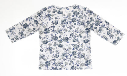 Purely New Zealand Womens Blue Floral Viscose Basic Blouse Size S Round Neck