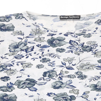 Purely New Zealand Womens Blue Floral Viscose Basic Blouse Size S Round Neck