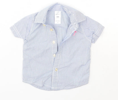 Additional front view of Carter's Baby Blue Striped 100% Cotton Basic Button-Up, size 0-3, Months Collared