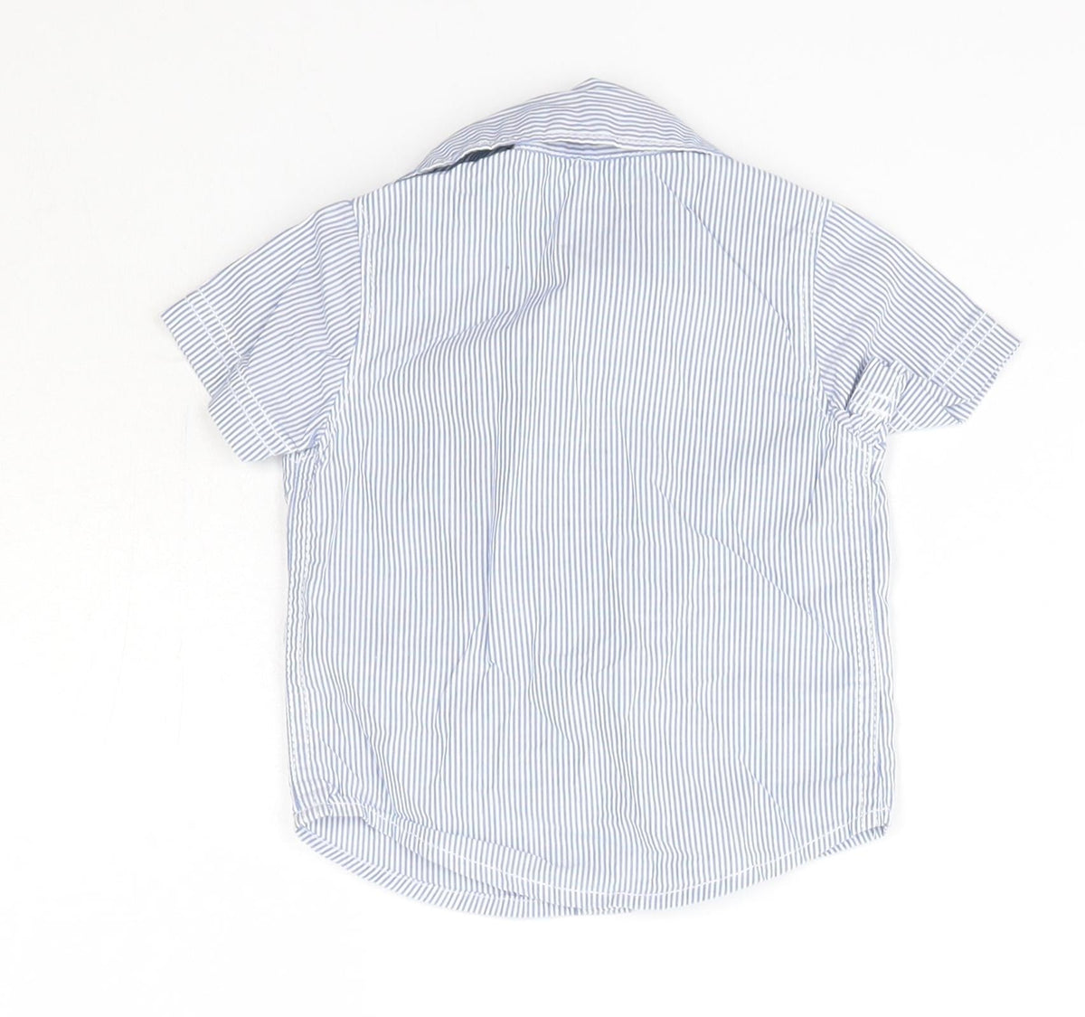 Back view of Carter's Baby Blue Striped 100% Cotton Basic Button-Up, size 0-3, Months Collared