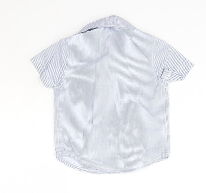 Back view of Carter's Baby Blue Striped 100% Cotton Basic Button-Up, size 0-3, Months Collared