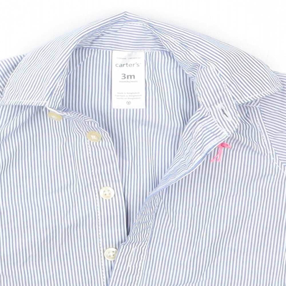Close-up detail of Carter's Baby Blue Striped 100% Cotton Basic Button-Up, size 0-3, Months Collared