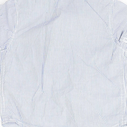 Brand and care label for Carter's Baby Blue Striped 100% Cotton Basic Button-Up, size 0-3, Months Collared