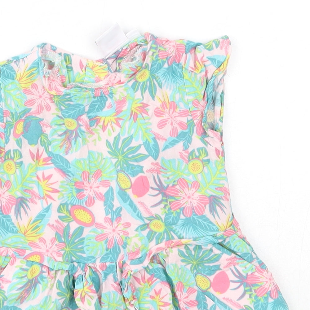 La Compagnie des Petits Baby Multicoloured Floral Viscose A-Line  Size 12 Months  Round Neck
