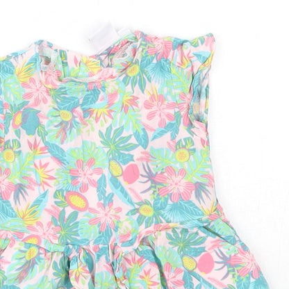 La Compagnie des Petits Baby Multicoloured Floral Viscose A-Line  Size 12 Months  Round Neck