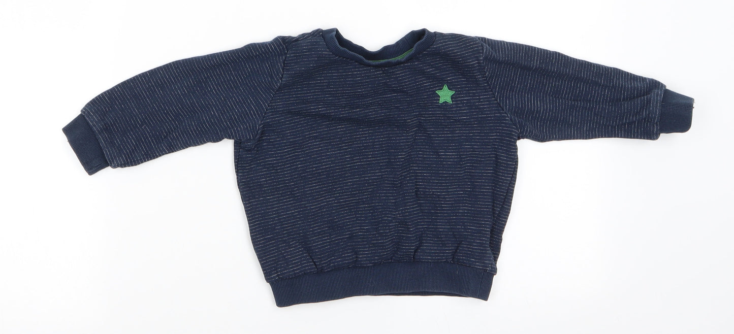 Florence and Fred Boys Blue Striped Cotton Pullover Sweatshirt Size 2-3 Years  Pullover - Fine White Stripe Green Star Logo