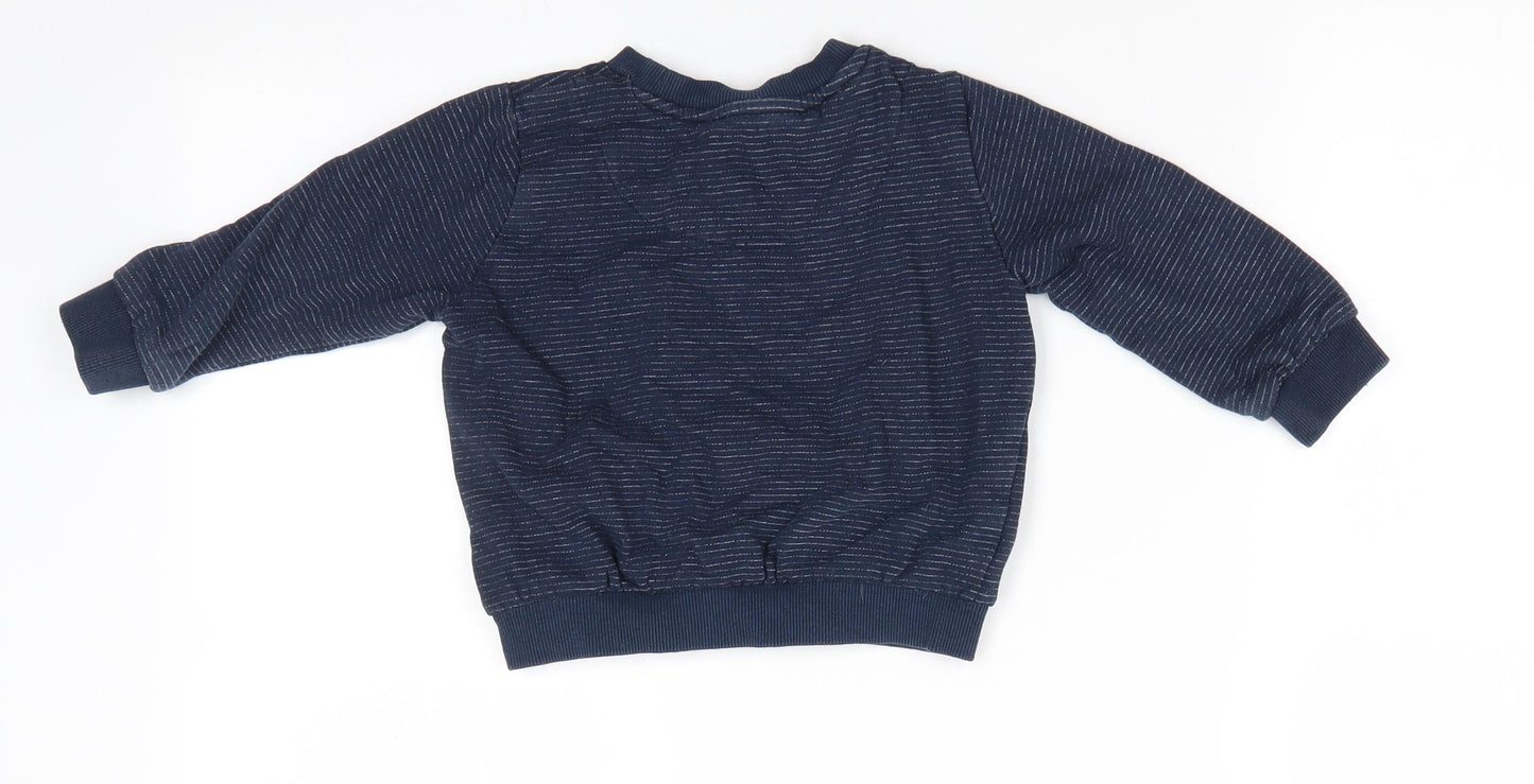 Florence and Fred Boys Blue Striped Cotton Pullover Sweatshirt Size 2-3 Years  Pullover - Fine White Stripe Green Star Logo