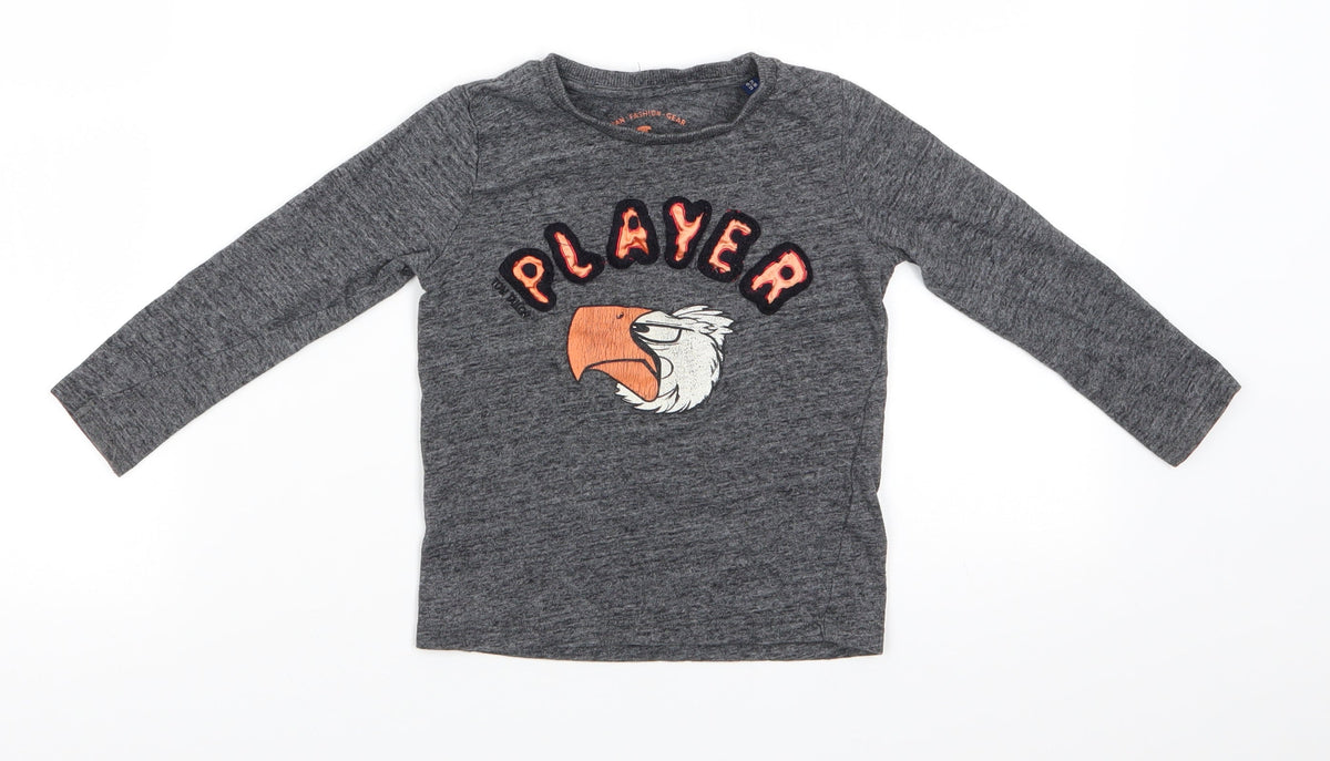 Additional front view of Tom Tailor boys’ grey animal print cotton basic casual, years roll neck pullover - player eagle head