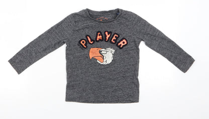 Additional front view of Tom Tailor boys’ grey animal print cotton basic casual, years roll neck pullover - player eagle head