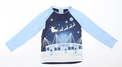 Manchester City Boys Blue Animal Print Cotton  Pyjama Top Size 8-9 Years  Pullover - Santa's Sleigh & Reindeer
