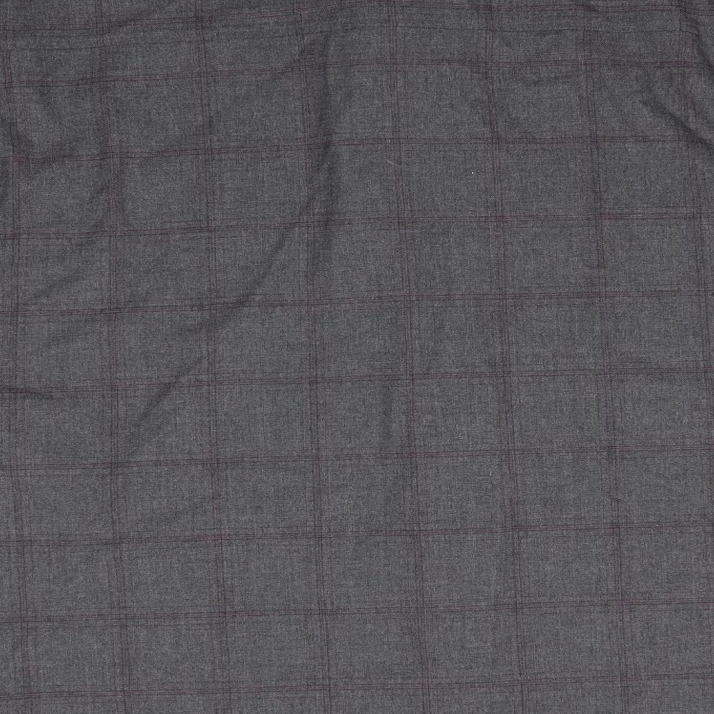 T&W by Taylor & Wright Mens Grey Check Polyester  Button-Up Size L Collared Button - Dark Grey with Fine Burgandy Line checks