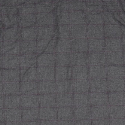 T&W by Taylor & Wright Mens Grey Check Polyester  Button-Up Size L Collared Button - Dark Grey with Fine Burgandy Line checks