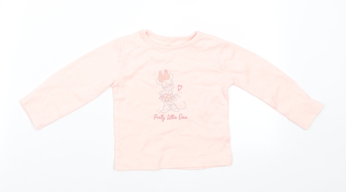 Disney by George Girls Pink Animal Print Cotton  Pyjama Top Size 3-6 Months  Pullover - Peach Minnie Mouse