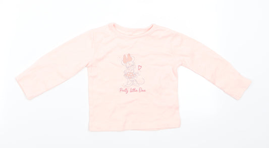Disney by George Girls Pink Animal Print Cotton  Pyjama Top Size 3-6 Months  Pullover - Peach Minnie Mouse