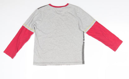 Avengers by George Boys Grey Solid Cotton  Pyjama Top Size 9-10 Years  Pullover - Faux Red Short Sleeves Character print