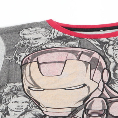 Avengers by George Boys Grey Solid Cotton  Pyjama Top Size 9-10 Years  Pullover - Faux Red Short Sleeves Character print