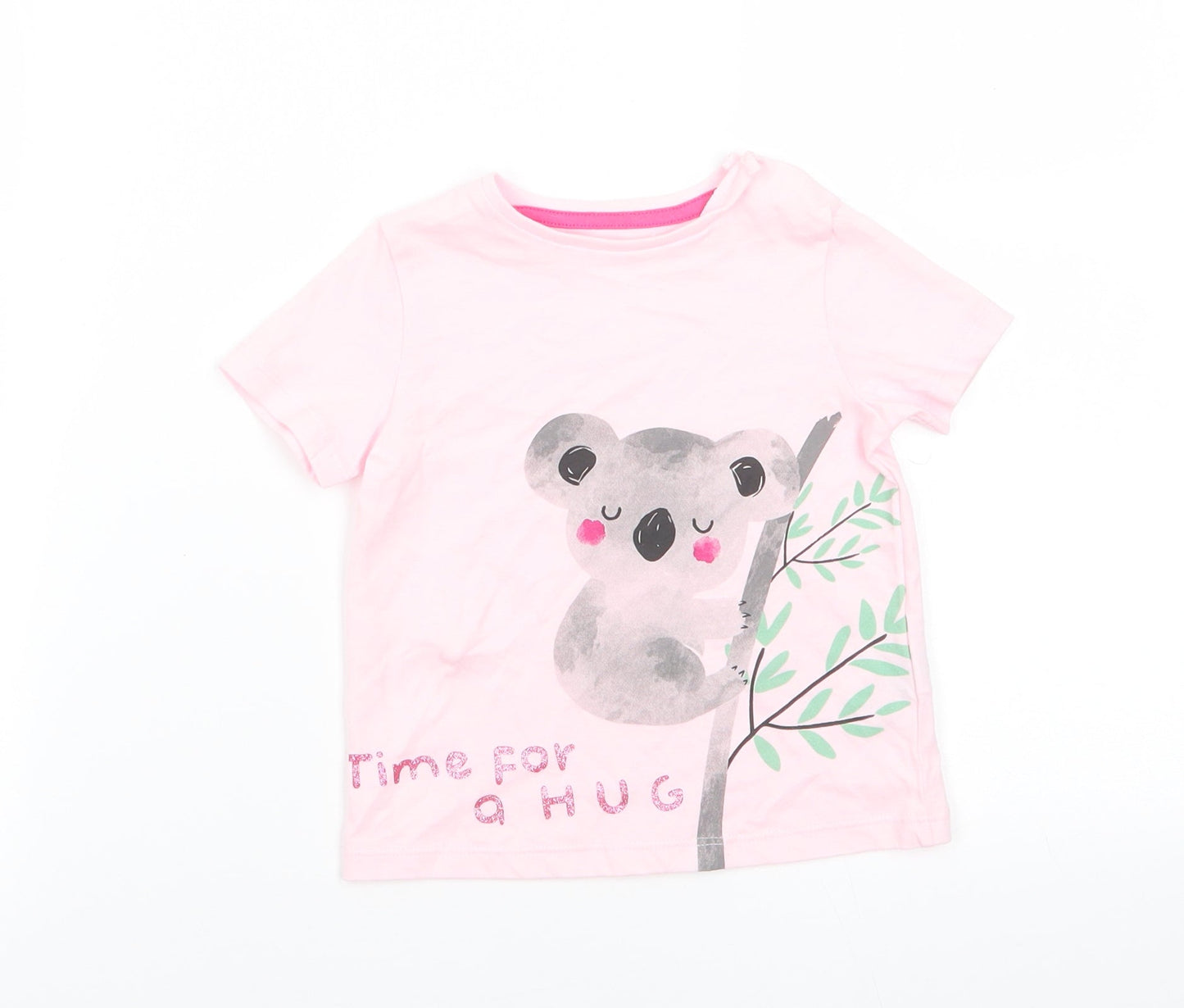Fred & Flo Girls Pink Animal Print Cotton Basic T-Shirt Size 9-12 Months Round Neck Snap - Pale Pink Kuwala Time for a hug