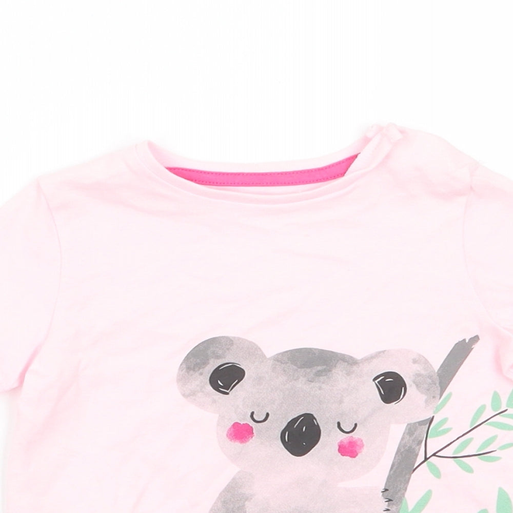 Fred & Flo Girls Pink Animal Print Cotton Basic T-Shirt Size 9-12 Months Round Neck Snap - Pale Pink Kuwala Time for a hug