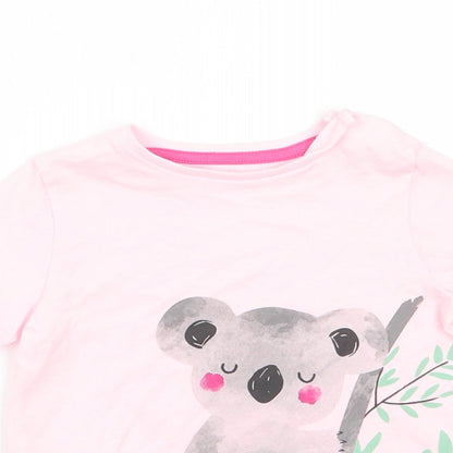 Fred & Flo Girls Pink Animal Print Cotton Basic T-Shirt Size 9-12 Months Round Neck Snap - Pale Pink Kuwala Time for a hug