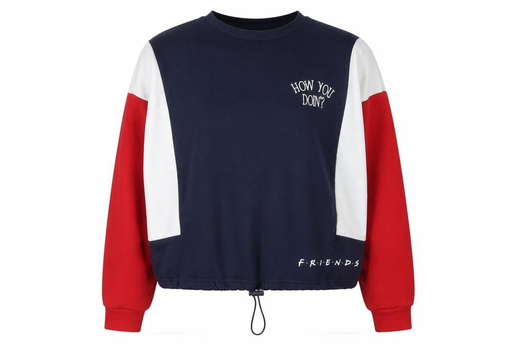 Front view of Primark women’s multicoloured polyester pullover sweatshirt, size S, - friends