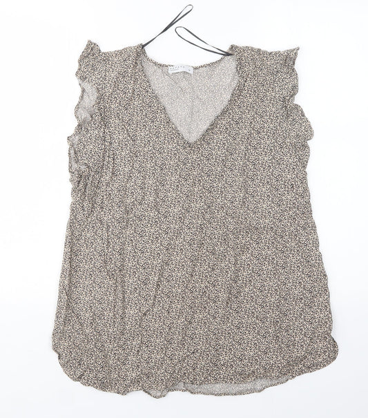 Papaya Womens Multicoloured Animal Print Viscose Basic Blouse Size 14 V-Neck