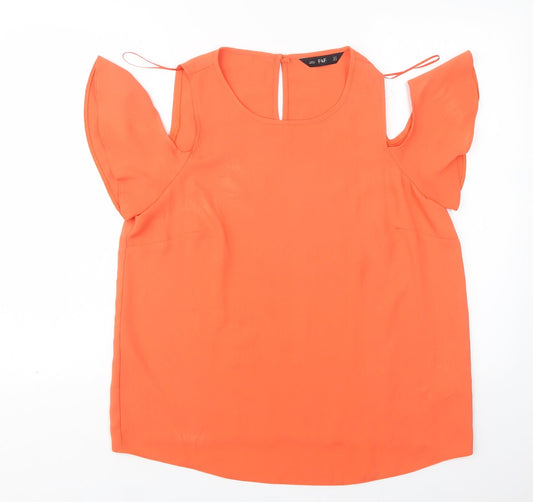 F&F Womens Orange  Polyester Basic Blouse Size 14 Round Neck