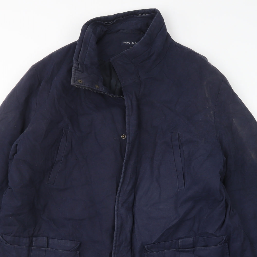 Close-up detail of Hope+ Glory women’s blue overcoat coat, size S