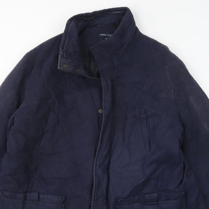 Close-up detail of Hope+ Glory women’s blue overcoat coat, size S