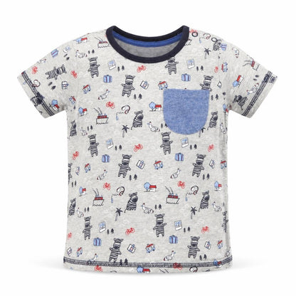 Front view of George boys’ grey cotton basic t-shirt, size 9-12, months round neck - zebra
