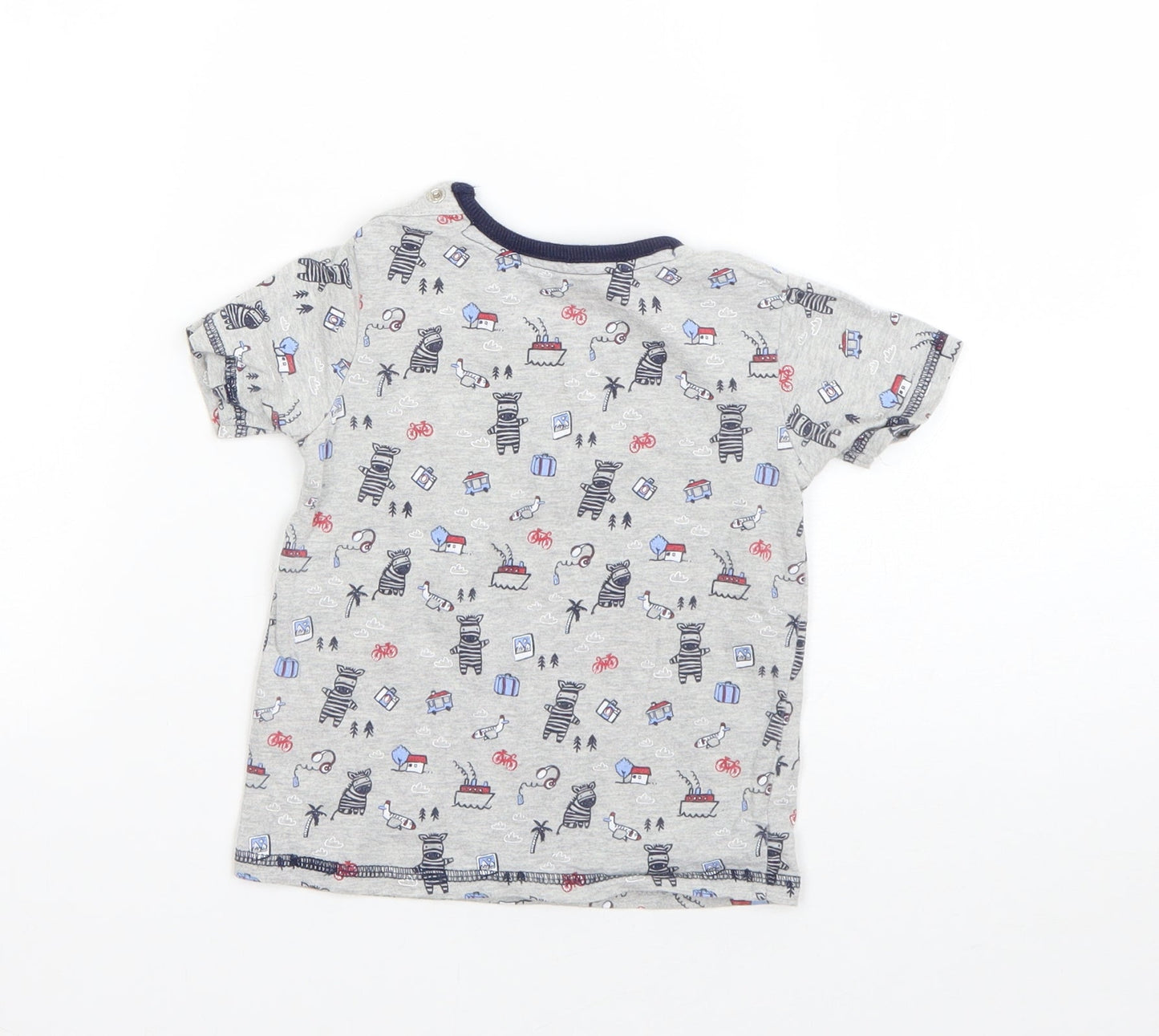 George Boys Grey  Cotton Basic T-Shirt Size 9-12 Months Round Neck  - zebra