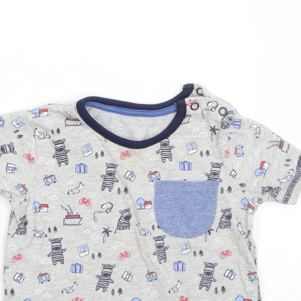 George Boys Grey  Cotton Basic T-Shirt Size 9-12 Months Round Neck  - zebra