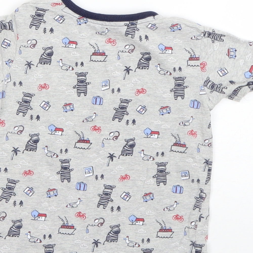 George Boys Grey  Cotton Basic T-Shirt Size 9-12 Months Round Neck  - zebra