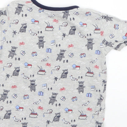 George Boys Grey  Cotton Basic T-Shirt Size 9-12 Months Round Neck  - zebra