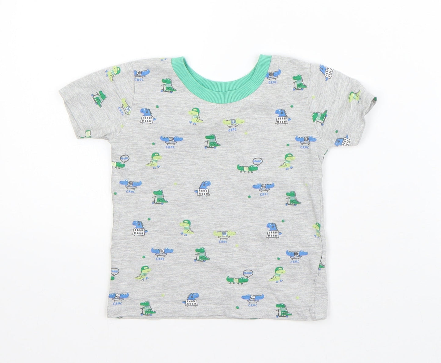 NEXT Boys Grey  Cotton Basic T-Shirt Size 9-12 Months Round Neck  - crocodiles