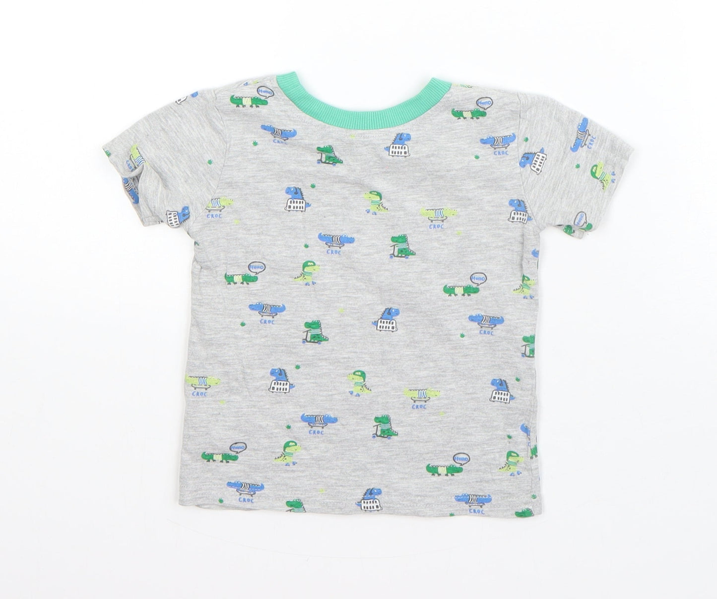NEXT Boys Grey  Cotton Basic T-Shirt Size 9-12 Months Round Neck  - crocodiles