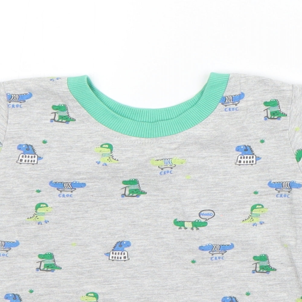 NEXT Boys Grey  Cotton Basic T-Shirt Size 9-12 Months Round Neck  - crocodiles