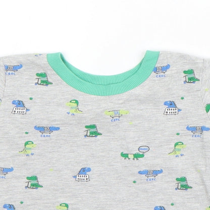NEXT Boys Grey  Cotton Basic T-Shirt Size 9-12 Months Round Neck  - crocodiles