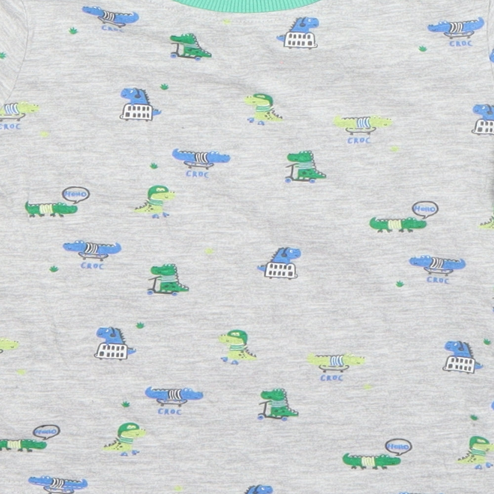 NEXT Boys Grey  Cotton Basic T-Shirt Size 9-12 Months Round Neck  - crocodiles