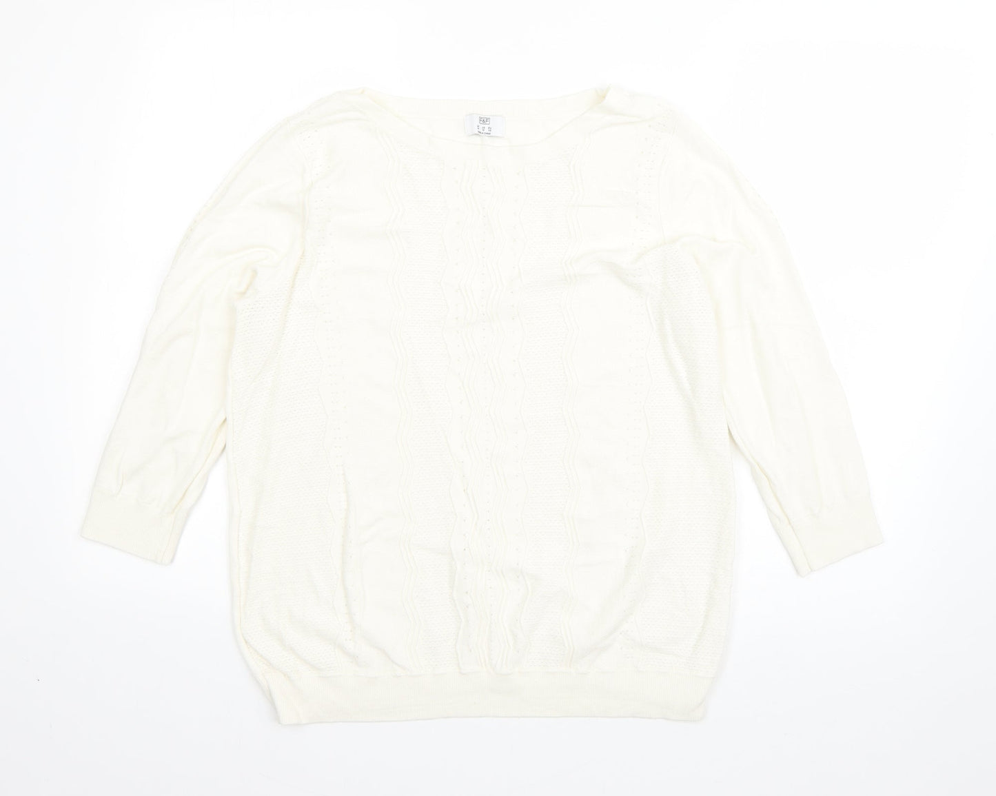 F&F Womens White Round Neck  Acrylic Pullover Jumper Size 14