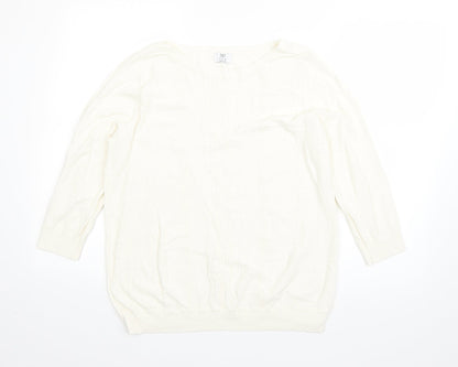 F&F Womens White Round Neck  Acrylic Pullover Jumper Size 14