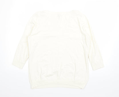 F&F Womens White Round Neck  Acrylic Pullover Jumper Size 14