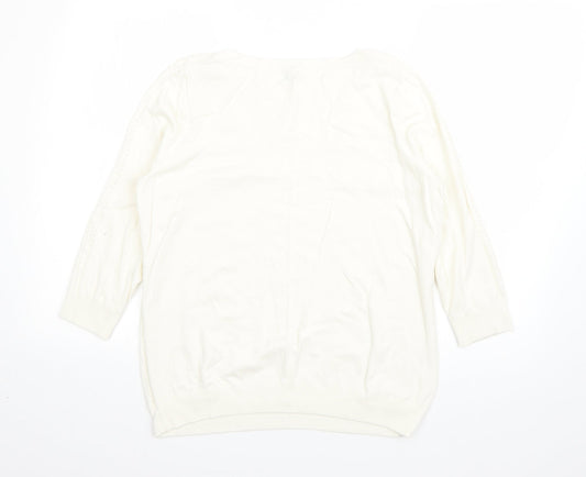 F&F Womens White Round Neck  Acrylic Pullover Jumper Size 14