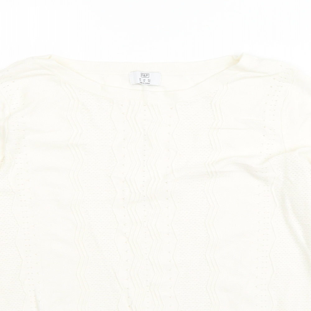 F&F Womens White Round Neck  Acrylic Pullover Jumper Size 14